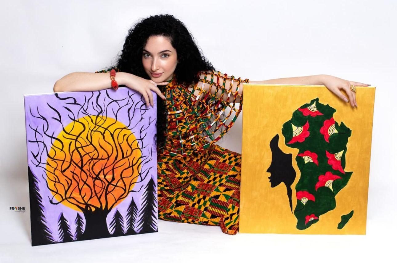 Lubna Sahmoud with original artworks for the Foundation